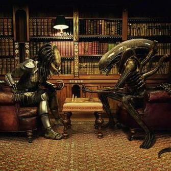Alien Vs Predator Playing Chess iPad iPhone HD Wallpaper