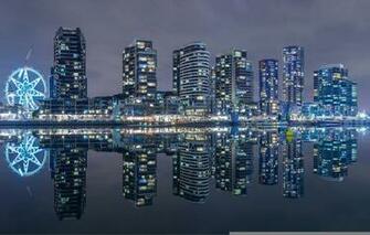 Wallpaper Building Bay Australia Night City Promenade