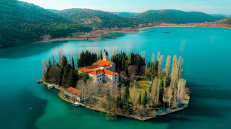 Croatia Island Mountain Tree Visovac Monastery 4k