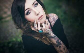 Wallpaper Makeup Piercing Brunette Ring Tattoo Image