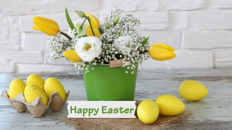 Desktop Wallpaper Easter English Eggs Tulips Flowerpot