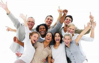 Happy Business People Laughing Against White Background Northeast