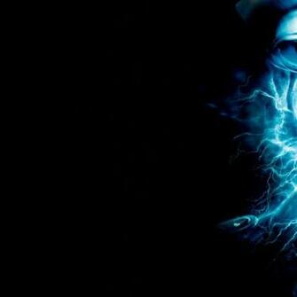 Wallpaper 3d Abstract Neon Blue Skull
