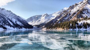 Snow Lake Frozen Kazakhstan Ice Mountain Landscape
