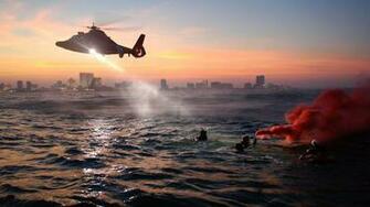 Water Sea Coast Guard Helicopter Military Cities People