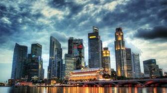 Wallpaper City Night River Beach Skyscrapers HDr 4k