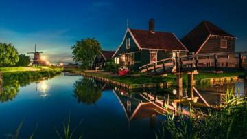 Wallpaper Trees Landscape Lights Night Water Nature