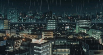 A City With Buildings And Rain In The Background