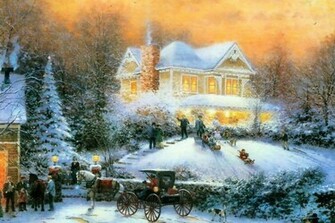 Thomas Kinkade Christmas Wallpaper Grasscloth