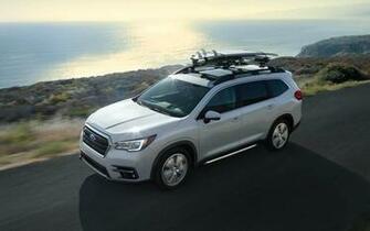 Subaru Ascent On Highway Near Lake Hills Background 4k Full