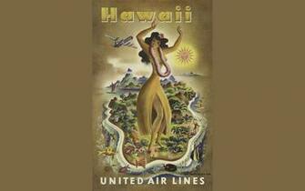 Hawaii United Air Lines Hula Dancer Poster Vintage Wallpaper