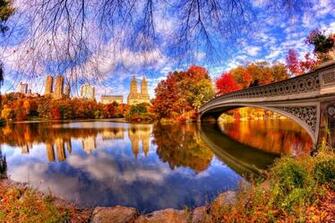 Central Park With Blue Sky And Its Image On River Surface