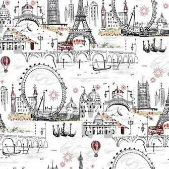 Details About Wallpaper Black Gray Red Novelty European Landmark Toile