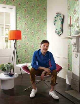 Matthew Williamson With His Sunbird Print Wallpaper For Osborne