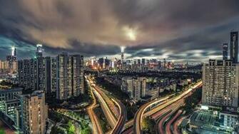 Wallpaper Cityscape City Night Lights Highways Clouds