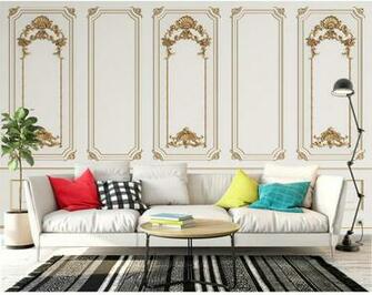 Phone 3d Wallpaper European Golden Embossed Flower Door Frame