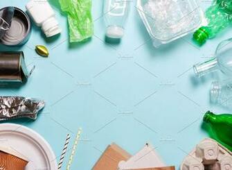 Household Waste On A Blue Background Industrial Photos