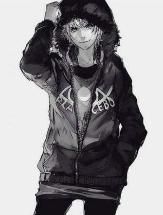 Hoodie Anime Guy Black And White Cute Guys Boy