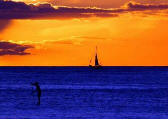 Boat And Body Of Water Illustration Waikiki Beach HD Wallpaper