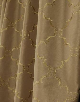 Taupe Faux Silk Embroidered Scroll Trellis Drapery Fabric