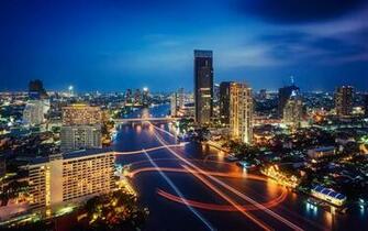 Night Lights Traffic HD Wallpaper Bangkok Thailand