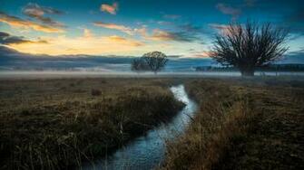 Field Fog Stream Dawn Wallpaper Resolution