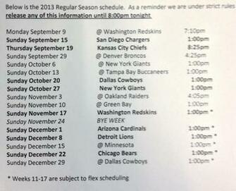 Philadelphia Eagles Regular Season Schedule Leaked