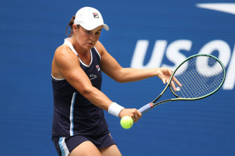 Ashleigh Barty In Action At The Us Open Tennis Tournament Wallpaper