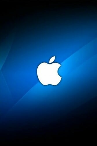 White Apple Logo With Blue Abstract Background Wallpaper iPhone