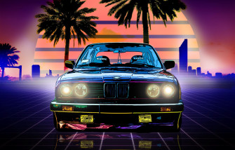 The Sun Music Neon Bmw Machine Boomer Palm Trees Background