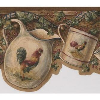 Retro Art White Cup Kettle With Rooster Hanging On Hooks Red