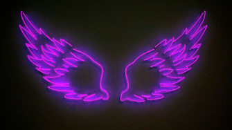 Purple Aesthetic Neon Lights Wings Black Background By Hibernooo Wallpaper