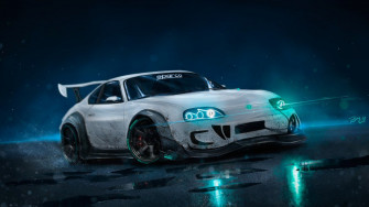 Wallpaper On X Toyota Supra Blue Neon Lights 4k