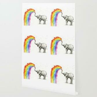 Baby Elephant Spraying Rainbow Wallpaper By Olechka Society6