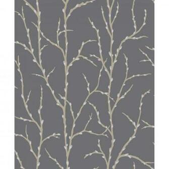 Rasch Pussy Willow Tree Wallpaper Charcoal Grey Silver Room
