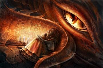 Art Eye Dragon Girl Book Candle Dream Eyes Tail