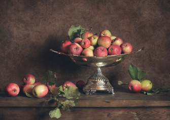 Leaf Apple Silver Bowl Photography Still Life HD Wallpaper