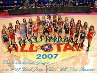 Nba Utah Jazz Dancer With Other Team Dancers Wallpaper
