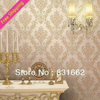 Vintage Classic Beige French Modern Damask Feature Wallpaper Wall