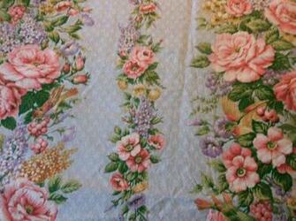 Vintage Shabby Cottage Garden Roses Bird Stripe French Fabric Blue Pi