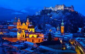 Wallpaper Winter Snow Mountains Night Lights Castle Home