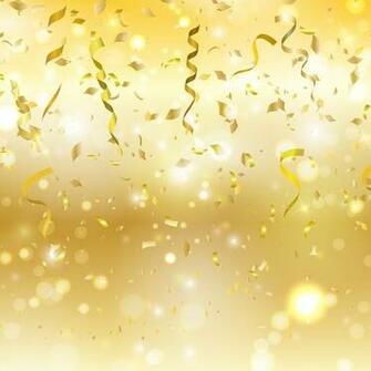 Golden Background With Confetti And Streamers