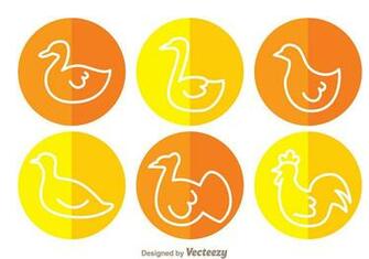 Fowl White Outline Circle Icons Vector Art Stock