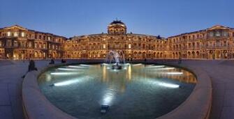 France Louvre Panorama Fountain Lights Evening Attractions