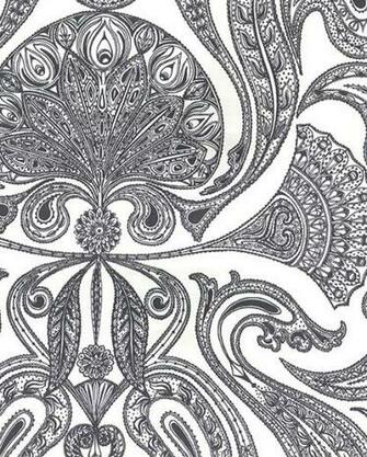 Malabar Wallpaper Black On White Indian Paisley Design