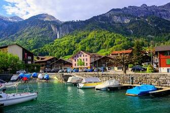 Picture Switzerland Lake Interlaken Mountain Pier Cities Building