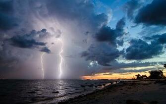 Lightning Clouds Storm Beach Wallpaper