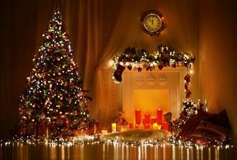 Wallpaper New Year Christmas Tree Fireplace Candle