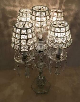 Cut Crystal Lamp With Shades From Jan Wolf Studio