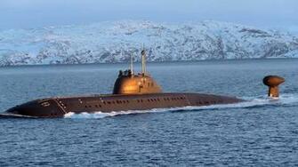 Navy Submarine Boat In Ocean Gave Snow Mountains Jpg